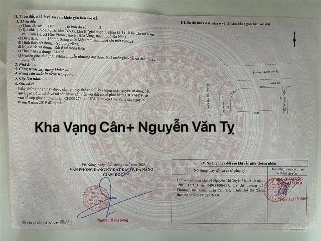 Chính chủ bán lô góc siêu đẹp, dt 166m2, hòa xuân, nhỉnh 7 tỷ