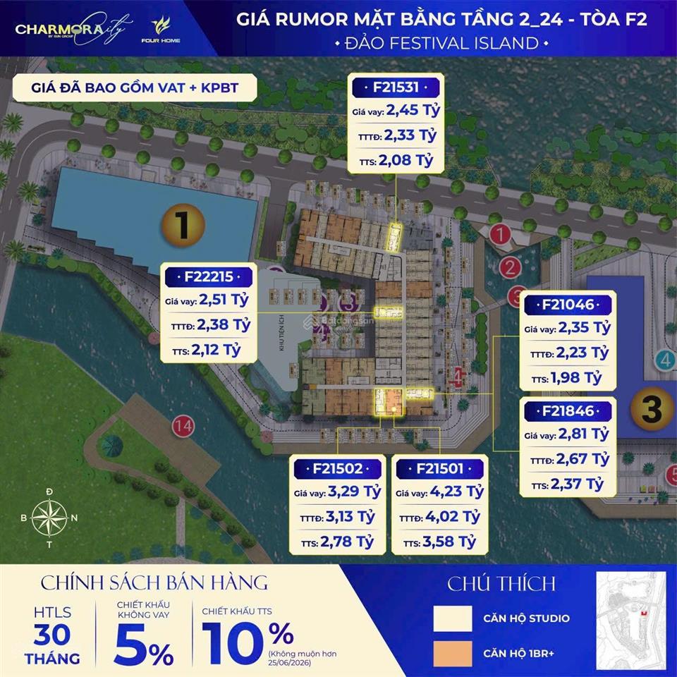 Căn hộ the fest  charmora city giá dự kiến 1,590 tỷ từ cđt view pháo hoa nội khu