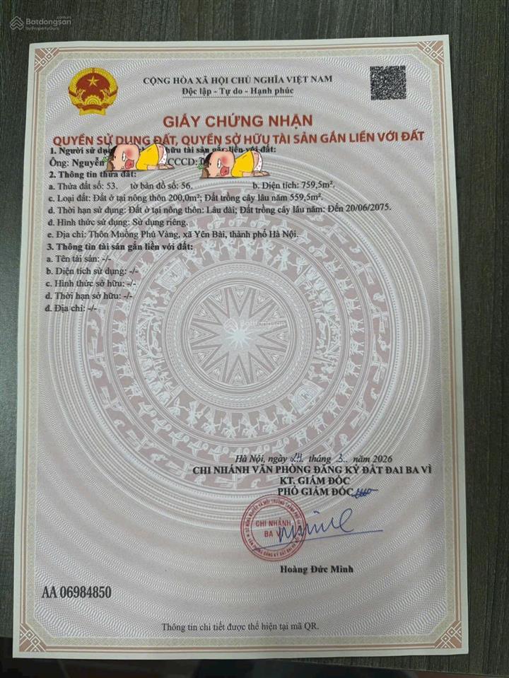 Nhỉnh 4 tỷ sở hữu lô đất 759m2,có 200m thổ cư,sẵn xổ ,mặt tiền rộng,bám cánh đồng