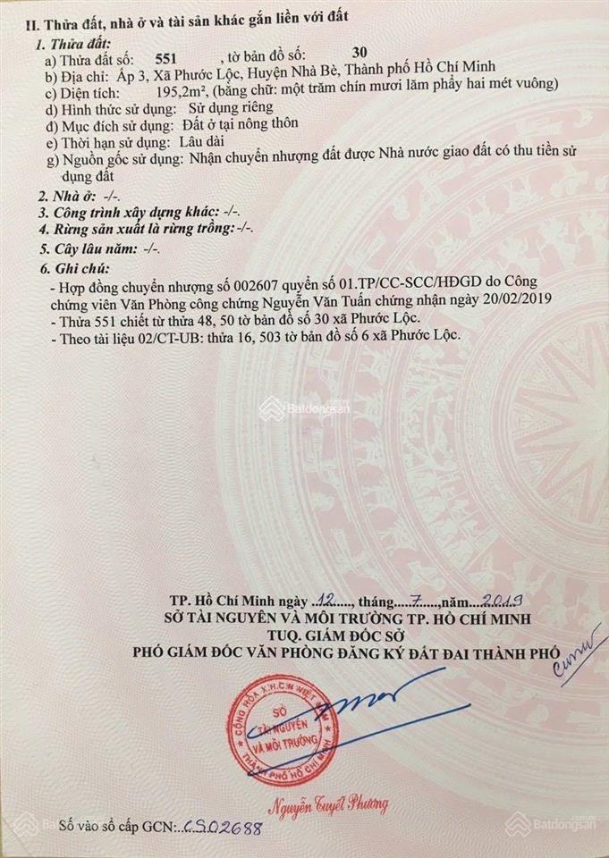 Gấp!!! cần bán ngay lô đất mt đào sư tích, phước lộc, nhà bè. bán 12,900 tỷ.  0903 304 *** (zalo)