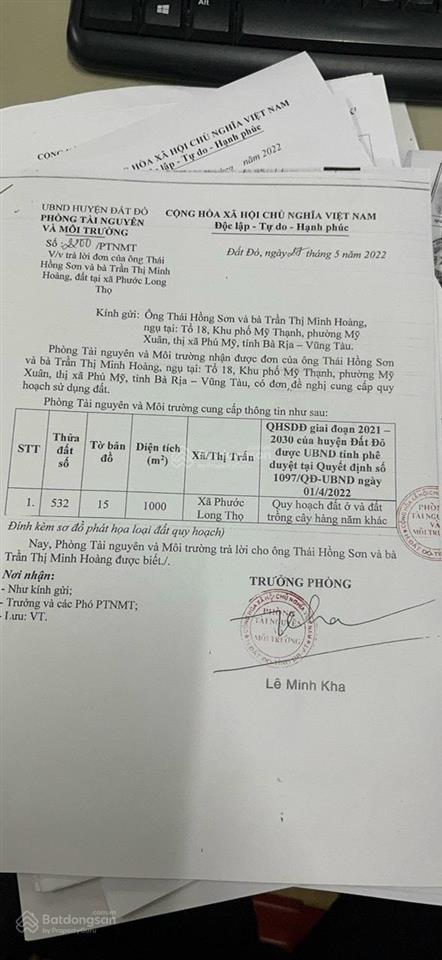 Chính chủ gửi bán lô đất mặt tiền đường nhựa long tân láng dài, phước long thọ đất đỏ  tphcm
