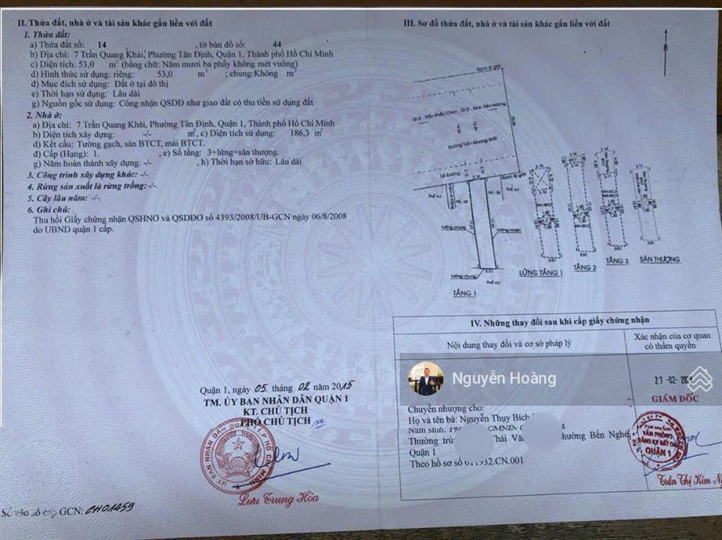 Mong hữu duyên bán mặt tiền số 7 trần quang khải, p. tân định q1 (dtcn 53m2)4 tầng 6pn chỉ 23 tỷ