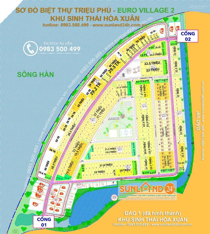 Bán đất biệt thự euro village 2  view mặt sông hàn. đường giáng hương 1.  0888 282 ***