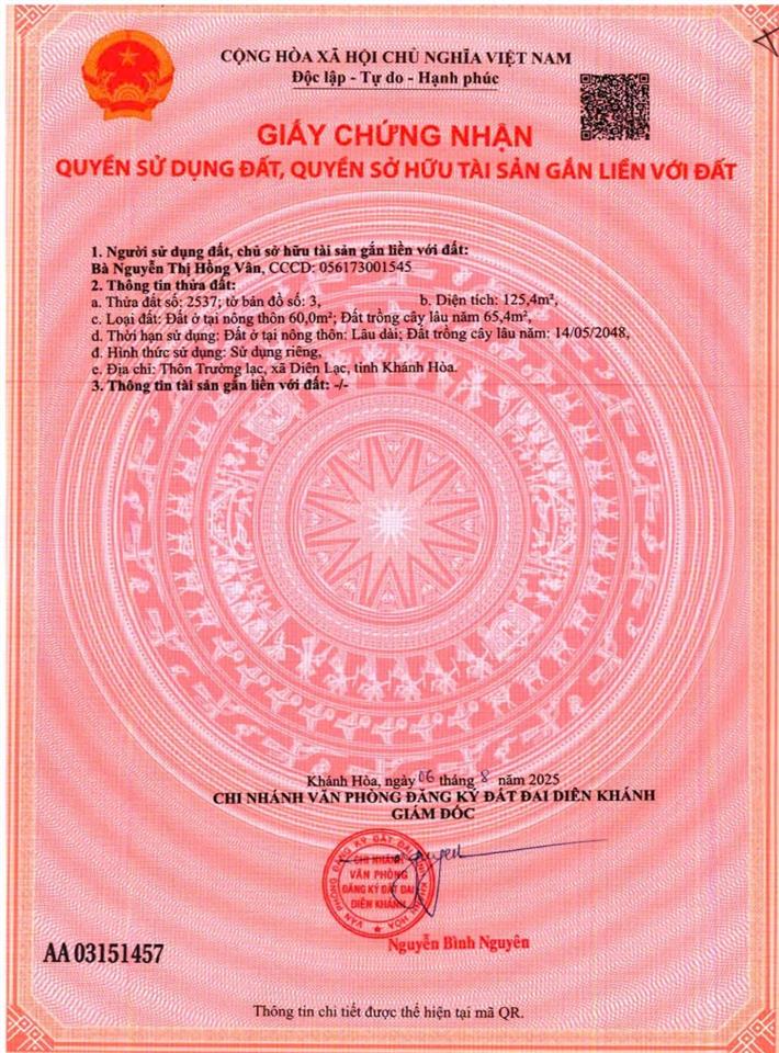 125,4m2 đất đẹpđầu tư sinh lời từ ngày hôm nay tại diên lạc,diên khánh.