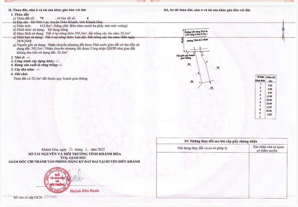 Lô đất 413,8m2 đẹp giá cực kỳ tốt ngay mặt tiền tỉnh lộ 2 diên lạc, diên khánh