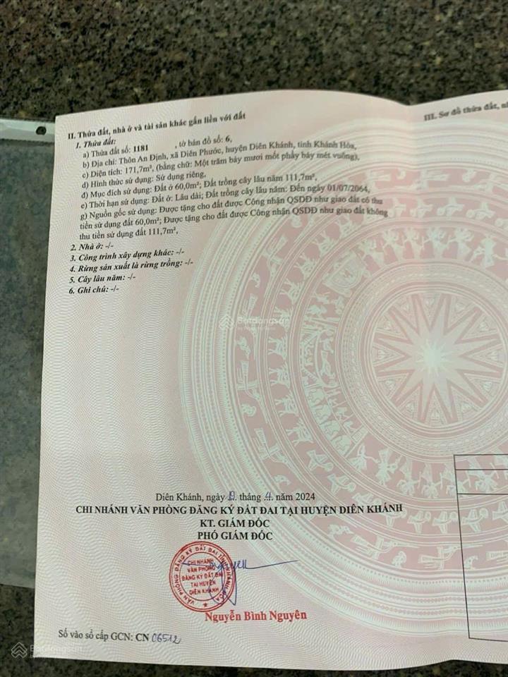 Cơ hội sở hữu đất rộng ngang 9m,có sẵn nhà cấp 4 ,tại diên khánh,giá ưu đãi 1,35 tỷ, dt171 m2