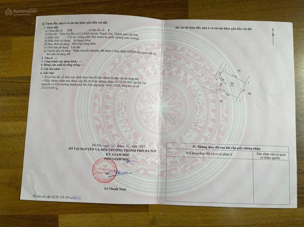 Chào bán 45 m đất thổ cư tại thôn cự đà, xã bình minh, hn