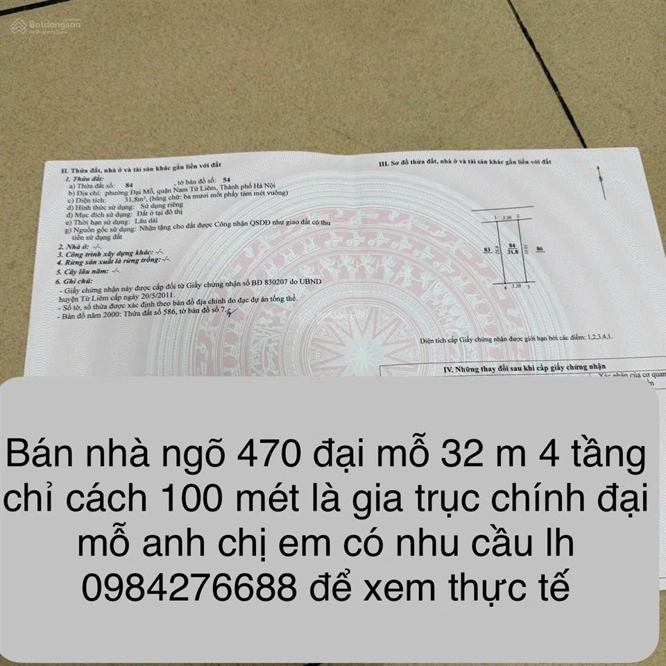 Chính chủ chào bán nhà 4 tầng 32 mét ở ngõ 470 đại mỗ hn