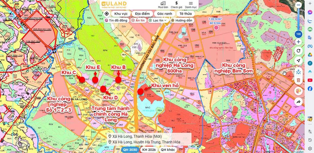 Chính chủ cần bán 700tr/mảnh. lõi kcn hà long  bỉm sơn, trung tâm hành chính công.