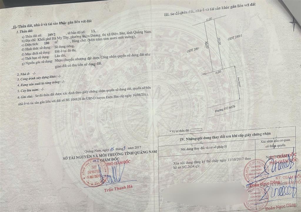 Chính chủ bán đất điện dương (nay đbđ  đà nẵng) 180m2 mặt tiền đường an dương vương, gần biển, rẻ