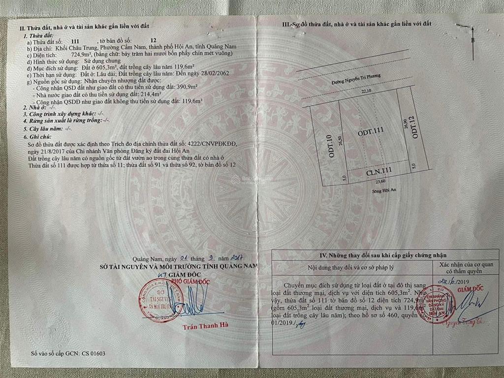 Cần bán đất hội an xây khách sạn 5  7 tầng, 724,9m2 view sông, có thiết kế, đ. nguyễn tri phương