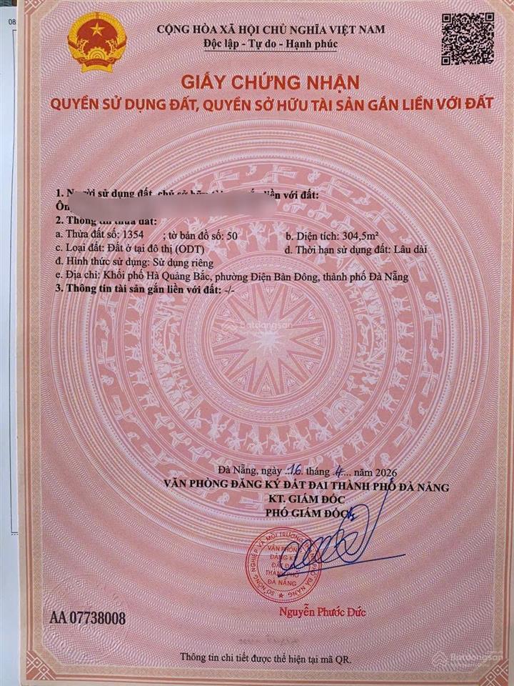 Bán đất biển đà nẵng 304,5m2 thổ cư, đường 3,5m, tắm biển 30m, kdc hiện hữu, xây villa kd tốt