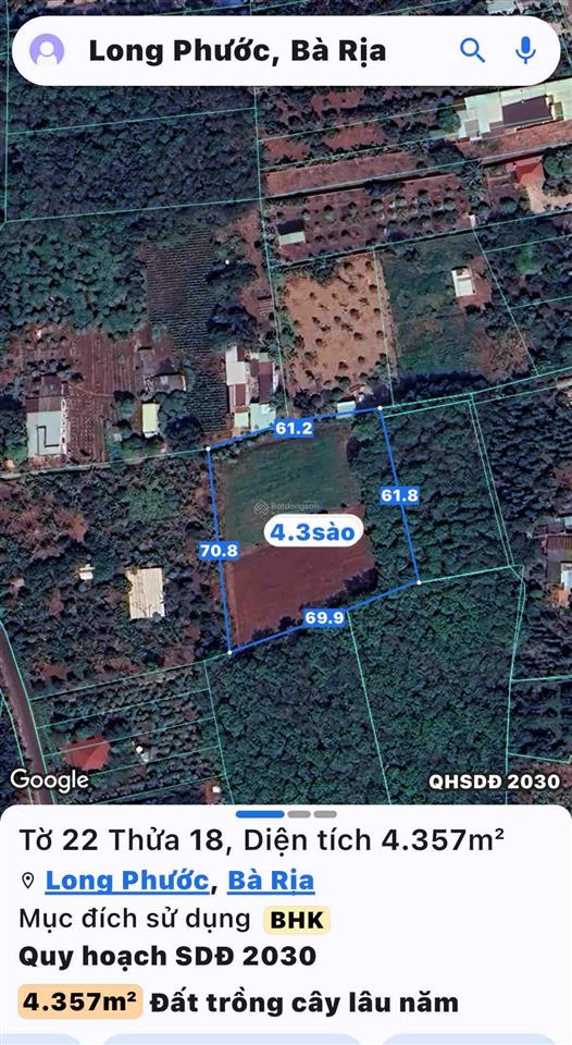 Đất nền 4357m2 tại đường 93, xã long phước, bà rịa, 5,4 tỷ hàng hot