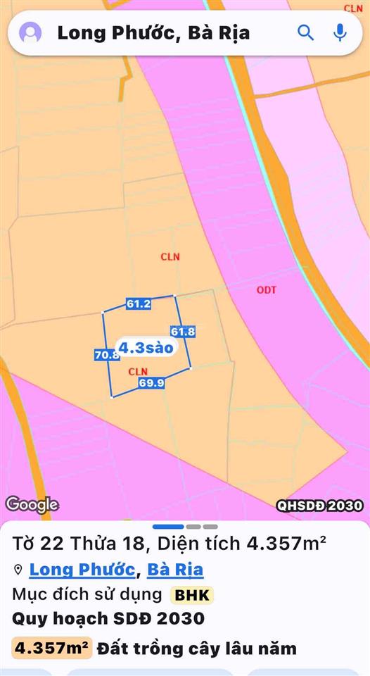 Đất nền 4357m2 tại đường 93, xã long phước, bà rịa, 5,4 tỷ hàng hot