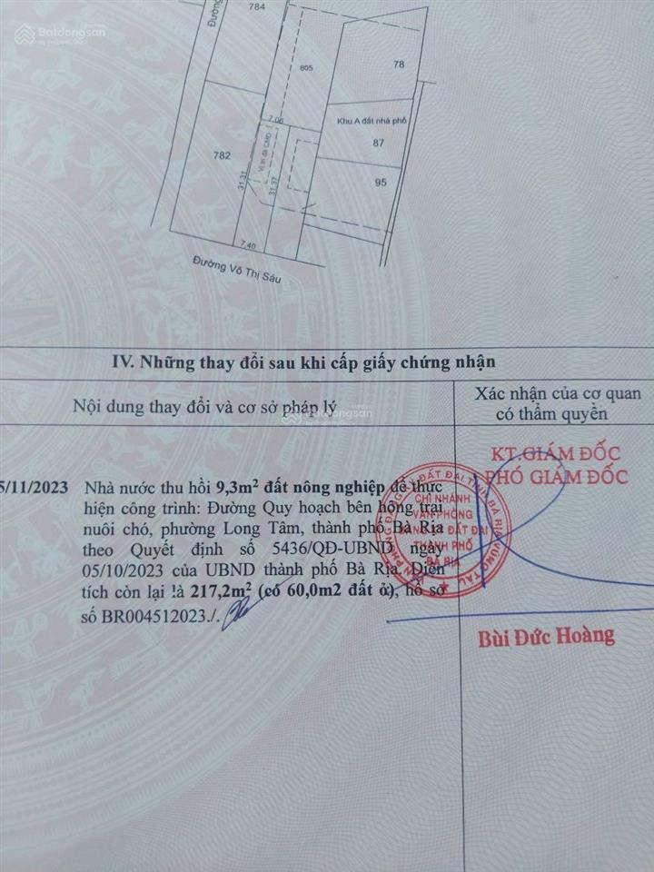 Bán gấp lô đất góc 2 mặt tiền đường võ thị sáu, phường long tâm, tp bà rịa