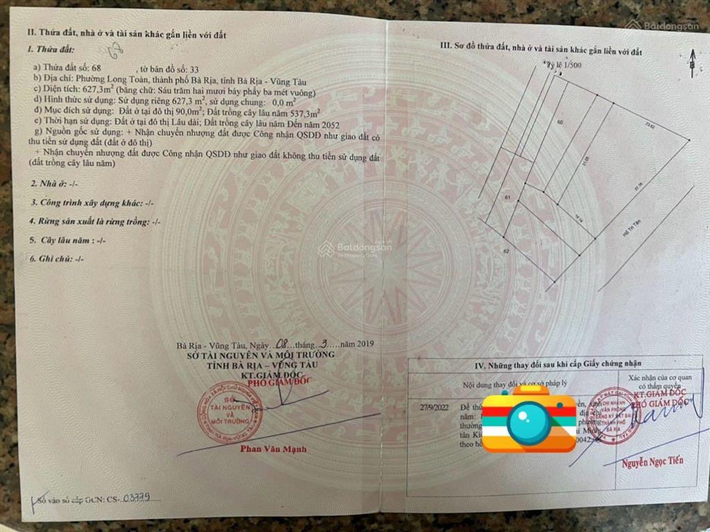 Cần bán lô góc 2 mặt tiền đường cmt8 và hồ trí tân. phường long toàn, tp  bà rịa