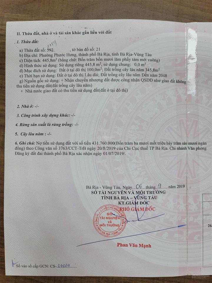 Đất nền mô xoài, 6,5 tỷ, 445.8m2, mặt tiền 9.5m, pháp lý đầy đủ, hot