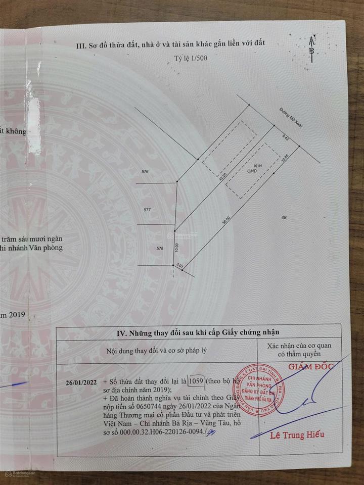 Đất nền mô xoài, 6,5 tỷ, 445.8m2, mặt tiền 9.5m, pháp lý đầy đủ, hot