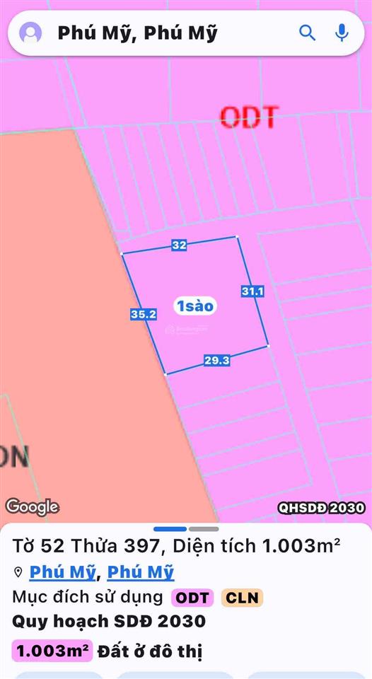 Bán đất giá siêu hời tại phú mỹ, 6,8 tỷ, 1000m2