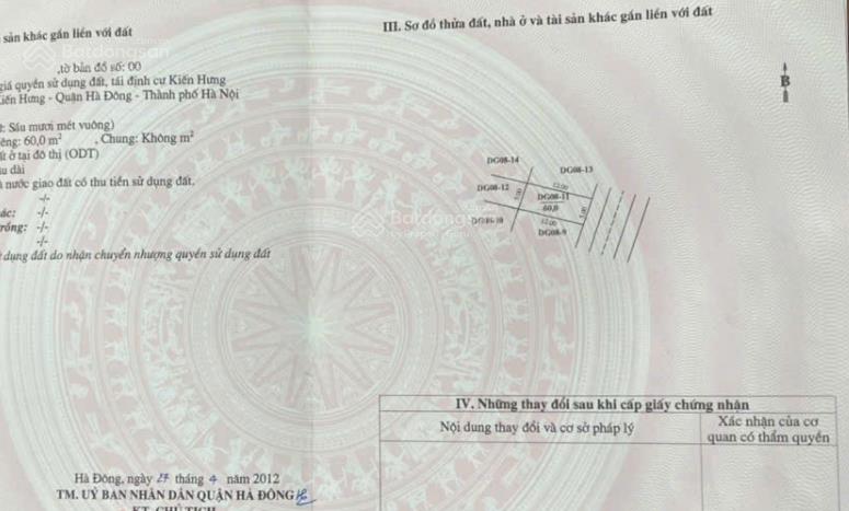 Khu đấu giá tái định cư kiến hưng 60m2  không lỗi lầm  hướng đông nam