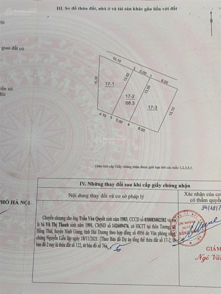 Đất vuông đẹp sát hồ mai lâm 68,3m, mt = hậu 5 m, giá 7tỷ550 cách 5m ra vỉa hè đường ô tô tránh..