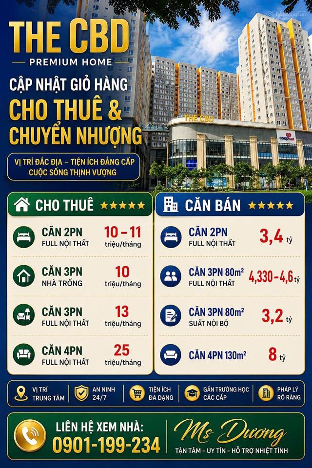 Cho thuê chung cư the cbd gần uỷ ban quận 2 giá 3pn giá 10 triệu. ib 0901 199 *** zalo