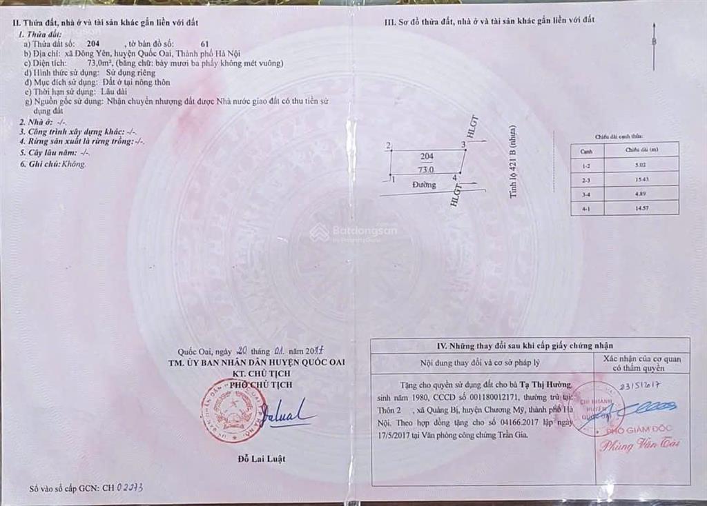 Cơ hội sở hữu đất mặt đường 73m2 tl 421b  vị trí kinh doanh tại đông hạ, xã phú cát