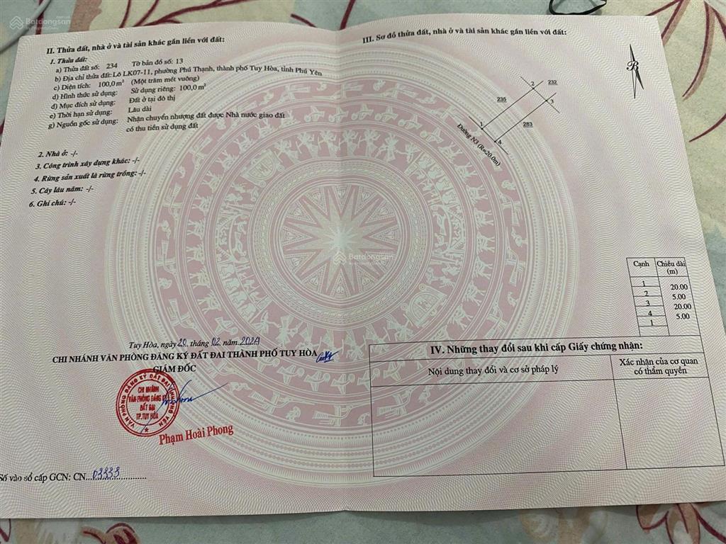 Chính chủ cần bán gấp lô đất giá đầu tư ngay phường phú thạnh, tuy hòa, phú yên