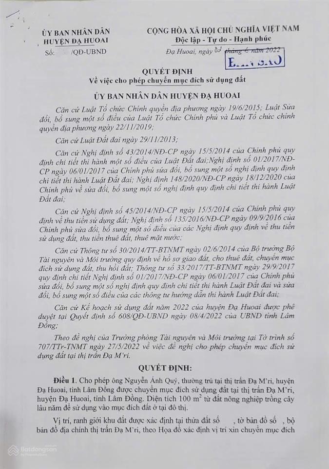 Chính chủ cần bán gấp lô đất mt đường nguyễn văn cừ, thị trấn đạ m'ri, đạ huoai, lâm đồng
