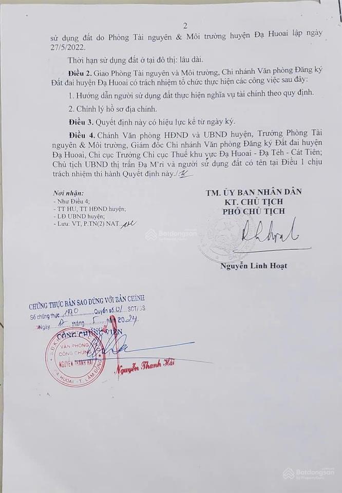 Chính chủ cần bán gấp lô đất mt đường nguyễn văn cừ, thị trấn đạ m'ri, đạ huoai, lâm đồng