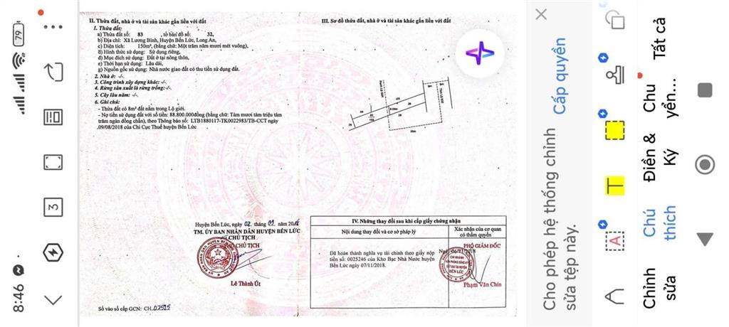 Chính chủ cần bán gấp lô đất mt đường đt 830 ngay xã lương bình, bến lức, long an
