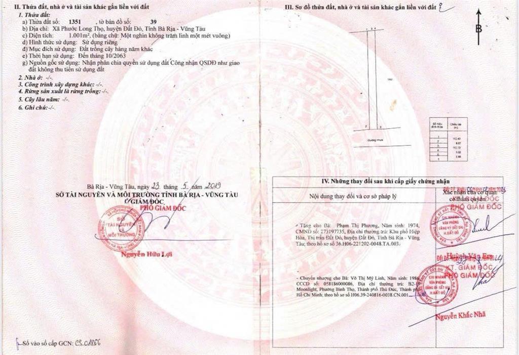 Chính chủ cần bán gấp lô đất vị trí đẹp mt quốc lộ 55, xã phước long thọ, đất đỏ, brvt