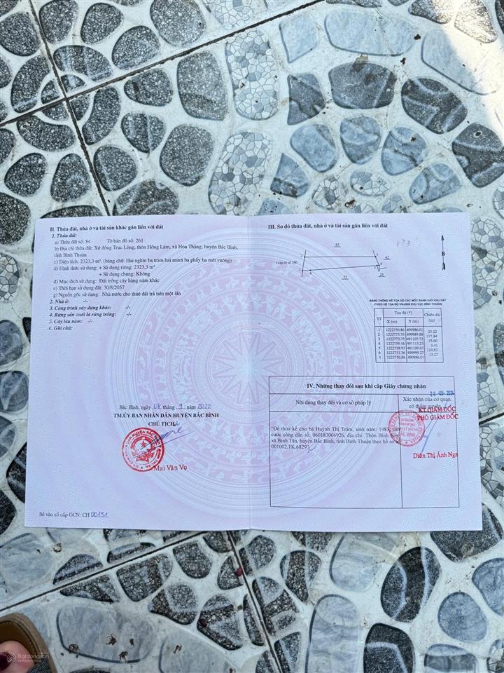 Chính chủ cần bán gấp lô đất mt đường đt 761b, xã hòa thắng, bắc bình, bình thuận