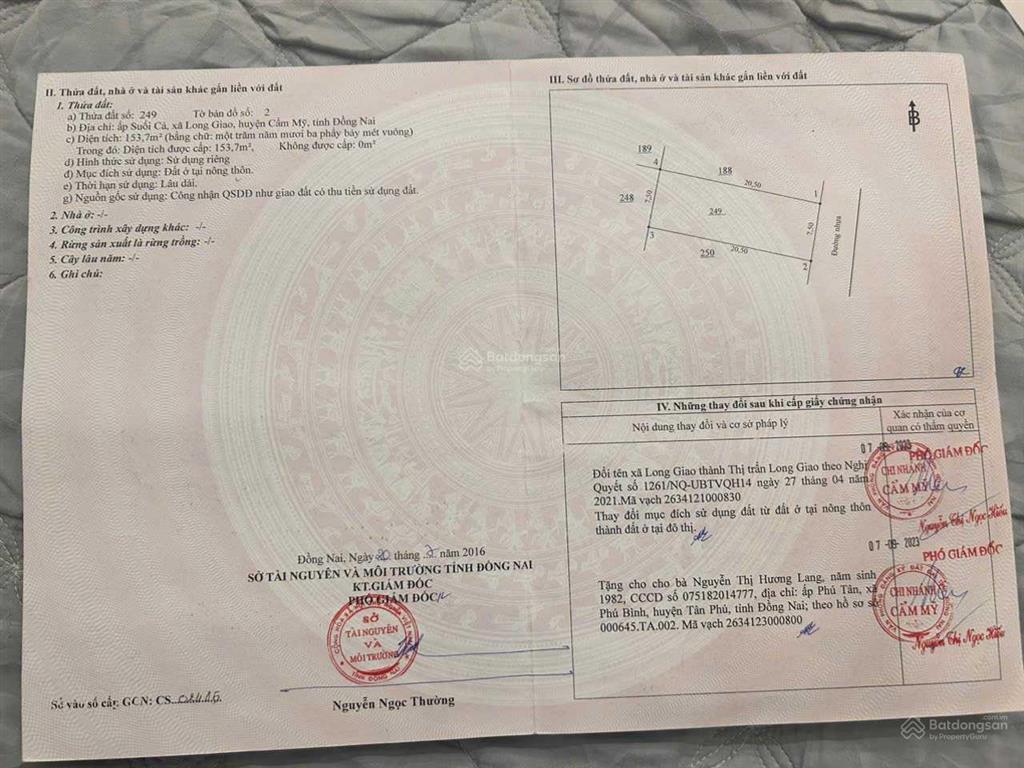 Chính chủ gửi bán gấp lô đất vị trí tiềm năng giá rẻ ngay xã long giao, cẩm mỹ, đồng nai