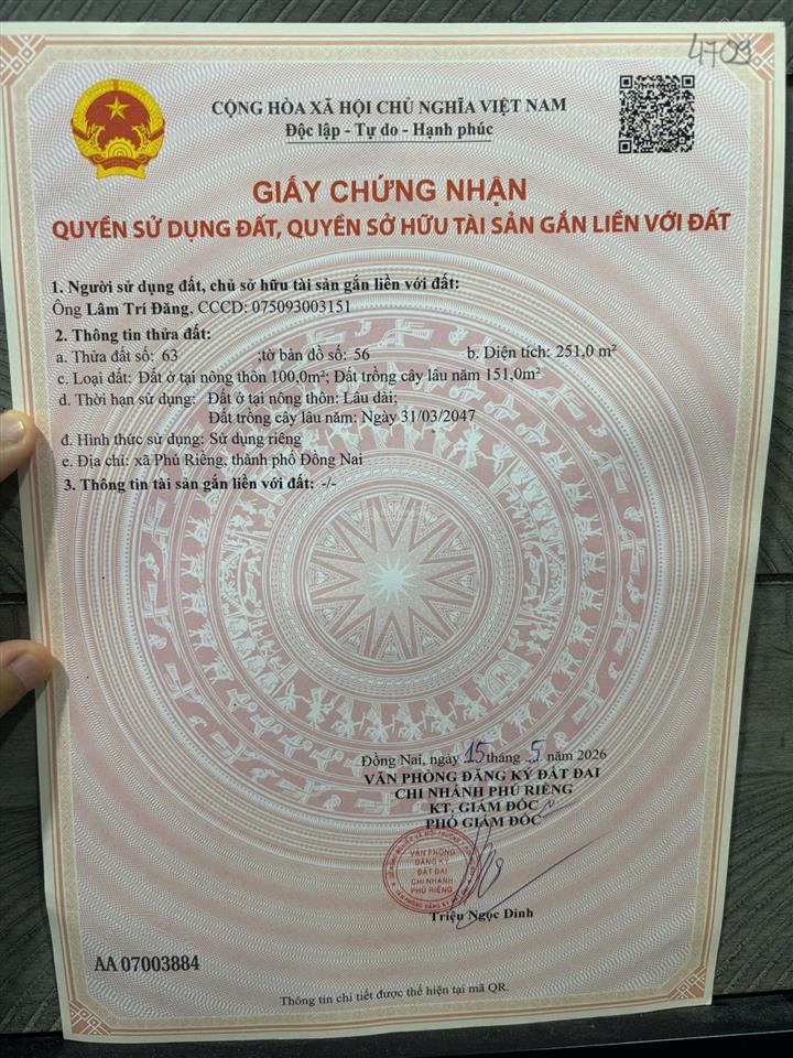 Chính chủ cần bán lô đất giá đầu tư ngay xã phú riềng, huyện phú riềng, bình phước