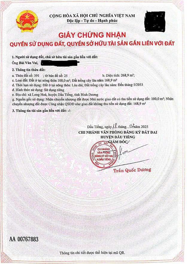 Chính chủ cần bán gấp lô đất vị trí đẹp giá rẻ ngay xã long hòa, dầu tiếng, bình dương