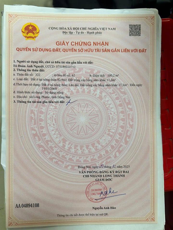 Chính chủ cần bán gấp lô đất ngay xã long phước, long thành, đồng nai