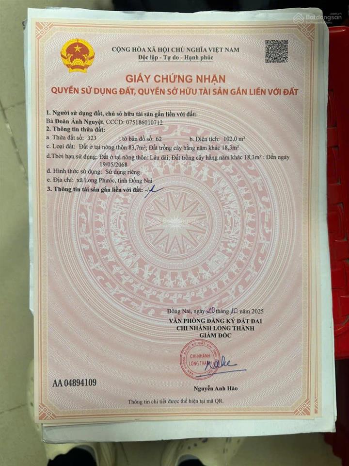 Chính chủ cần bán gấp lô đất ngay xã long phước, long thành, đồng nai