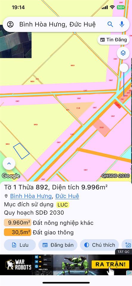 Chính chủ cần bán gấp lô đất rộng giá đầu tư ngay xã bình hòa hưng, đức huệ, long an