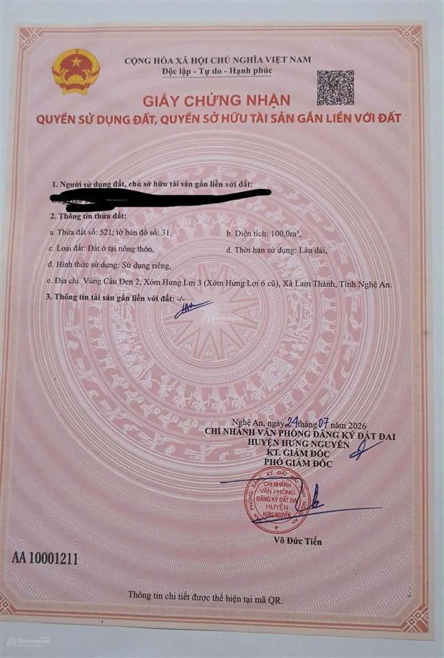 Chính chủ cần bán gấp lô đất vị trí đẹp tiềm năng ngay xã hưng lợi, hưng nguyên, nghệ an