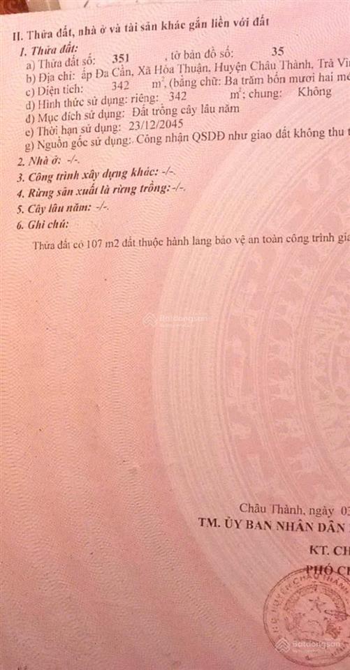 Chính chủ cần bán gấp lô đất mặt tiền quốc lộ 53, phường hòa thuận, châu thành, trà vinh
