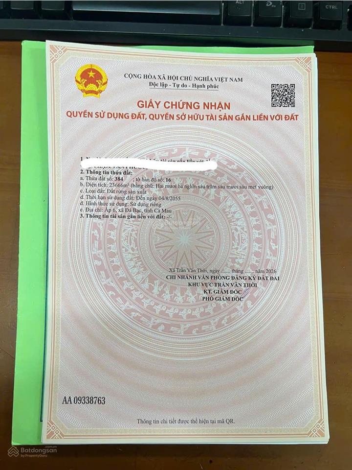 Chính chủ cần bán gấp 24 công đất ruộng tầm lớn  có 300 thổ cư ngay xã đá bạc, cà mau