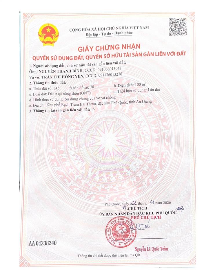 Đất nền đẹp tại khu tđc rạch tràm, bãi thơm, phú quốc, kiên giang, giá đầu tư