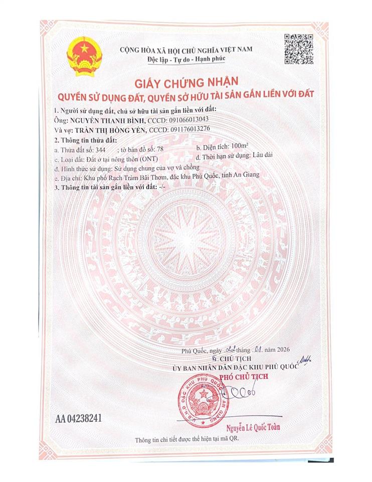 Đất nền đẹp tại khu tđc rạch tràm, bãi thơm, phú quốc, kiên giang, giá đầu tư