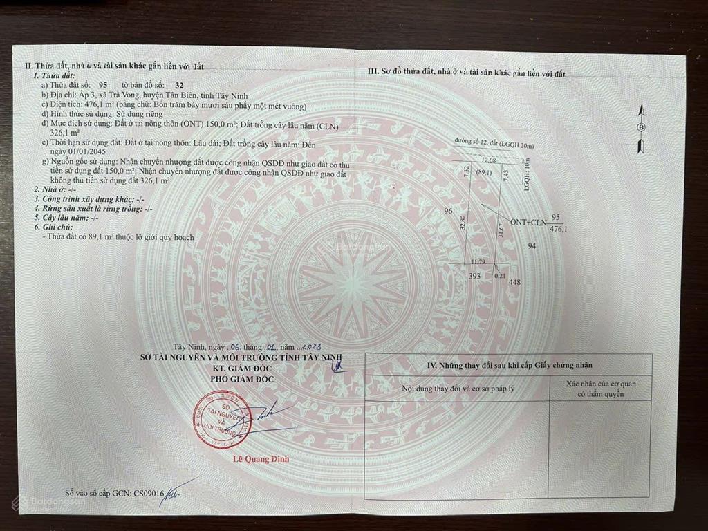 Chính chủ cần bán gấp lô đất vị trí đẹp giá đầu tư ngay tại xã trà vong, huyện tân biên, tây ninh