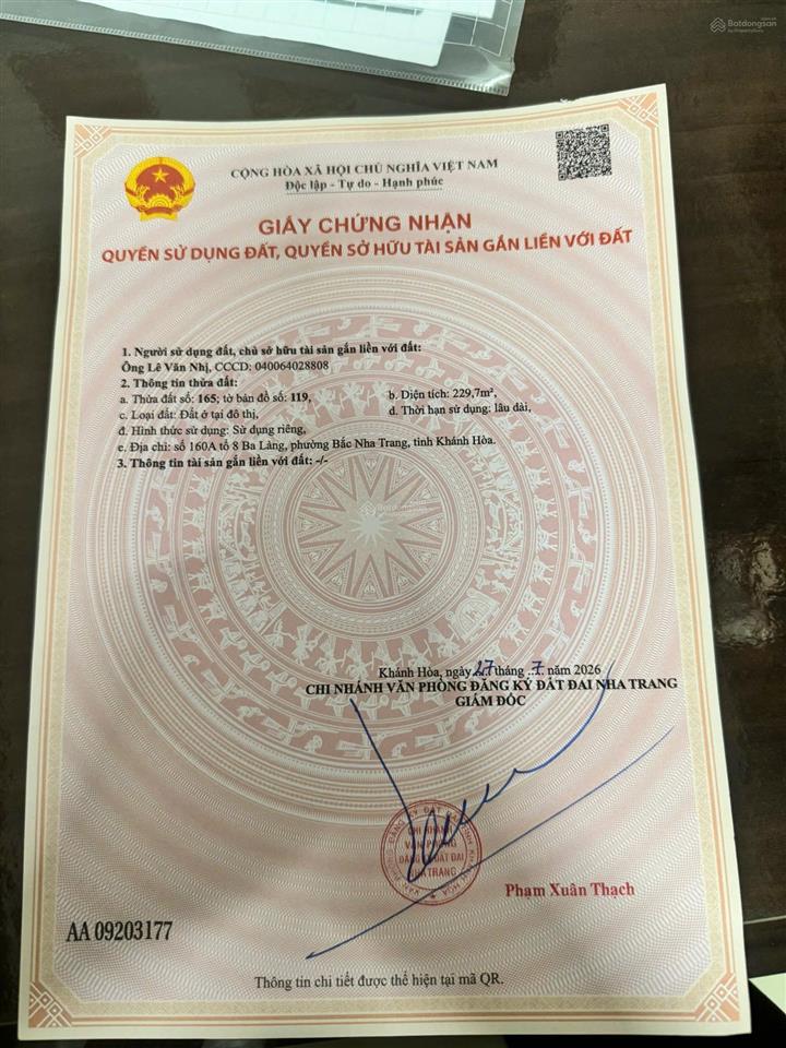 Chính chủ cần bán gấp lô đất 2 mặt tiền đường tại phường vĩnh hòa, thành phố nha trang, khánh hòa