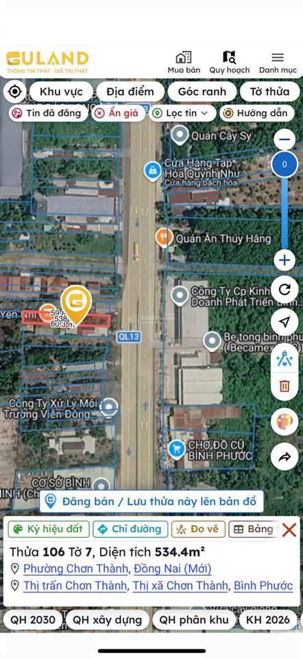 Chính chủ cần bán gấp lô đất vị trí đẹp giá đầu tư mt ql 13, thị trấn chơn thành, bình phước