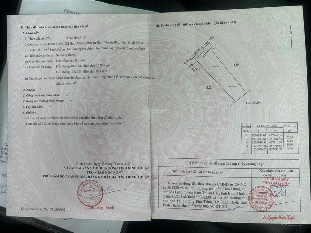 Chính chủ cần gửi bán gấp lô đất rộng mt đường nhựa ngay xã hàm chính, hàm thuận bắc, bình thuận