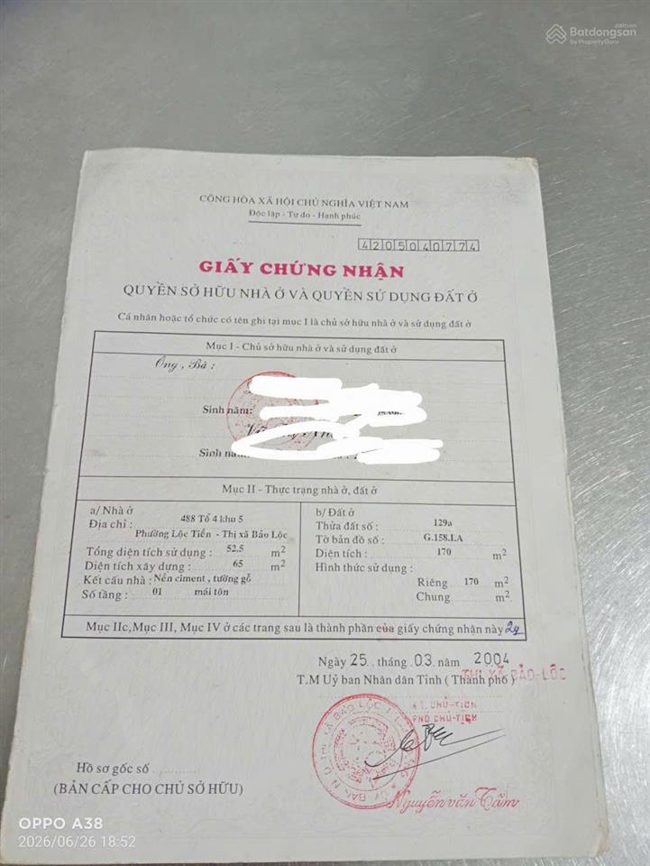 Bán gấp đất thổ cư 387m2 , 2,752 tỷ tại phan chu trinh, lộc tiến, bảo lộc