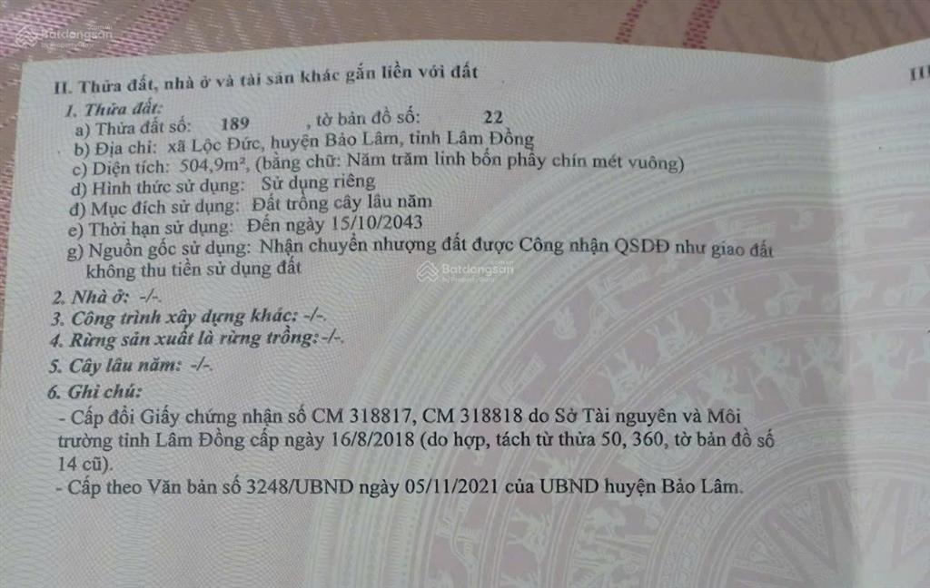 Chính chủ cần bán gấp lô đất giá rẻ vị trí đẹp ngay xã lộc đức, bảo lâm, lâm đồng